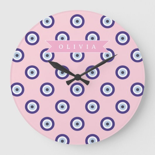 Personalized Pink Evil Eye Pattern Gifts With Name Große Wanduhr (Vorderseite)