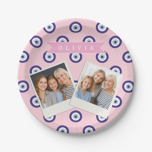 Personalized Pink Evil Eye Pattern Gifts With Name Pappteller (Vorderseite)