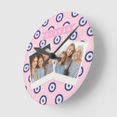 Personalized Pink Evil Eye Pattern Gifts With Name Runde Wanduhr (Winkel)