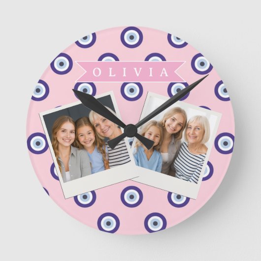 Personalized Pink Evil Eye Pattern Gifts With Name Runde Wanduhr (Vorderseite)