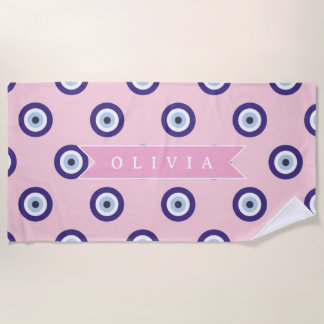 Personalized Pink Evil Eye Pattern Gifts With Name Strandtuch