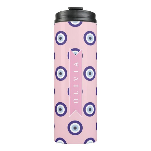 Personalized Pink Evil Eye Pattern Gifts With Name Thermosbecher (Vorderseite)