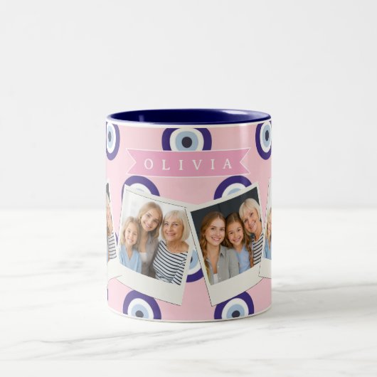 Personalized Pink Evil Eye Pattern Gifts With Name Zweifarbige Tasse (Mittel)