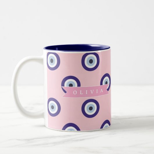 Personalized Pink Evil Eye Pattern Gifts With Name Zweifarbige Tasse (Links)