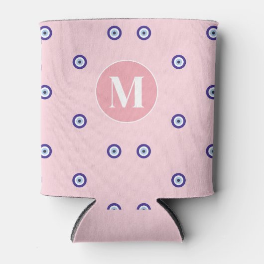 Personalized Pink Evil Eye Pattern Monogram Dosenkühler (Vorderseite)