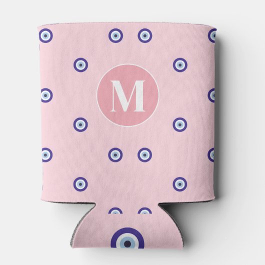 Personalized Pink Evil Eye Pattern Monogram Dosenkühler (Rückseite)