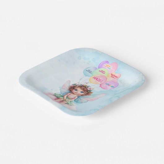 Personalized Pink Fairy on a Cloud Paper Plate Pappteller (Gewinkelt)