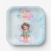 Personalized Pink Fairy on a Cloud Paper Plate Pappteller (Vorderseite)