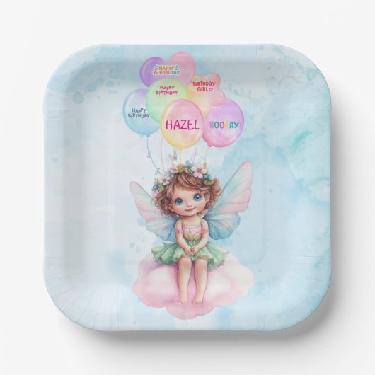 Personalized Pink Fairy on a Cloud Paper Plate Pappteller (Vorderseite)
