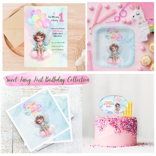 Personalized Pink Fairy on a Cloud Paper Plate Pappteller