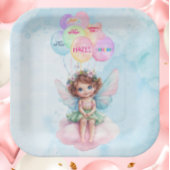 Personalized Pink Fairy on a Cloud Paper Plate Pappteller