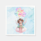 Personalized Pink Fairy on Cloud Birthday Napkin  Serviette (Vorderseite)