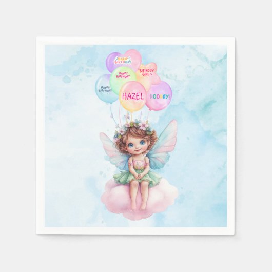 Personalized Pink Fairy on Cloud Birthday Napkin Serviette (Vorderseite)