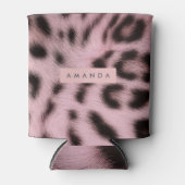 Personalized Pink Faux Fur Leopard Print Dosenkühler (Vorderseite)