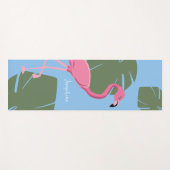 Personalized Pink Flamingo with Tropical Leaves Yogamatte (Vorderseite (Horizontal))
