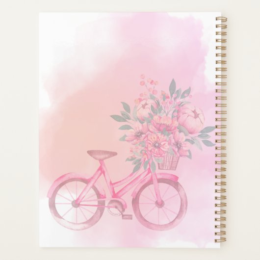 Personalized Pink Floral Bicycle Weekly Planner Planer (Rückseite)