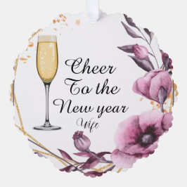 Personalized pink floral champagne glass typograph ornament karte