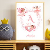 Personalized Pink Floral Fairy Monogram Nursery Poster
