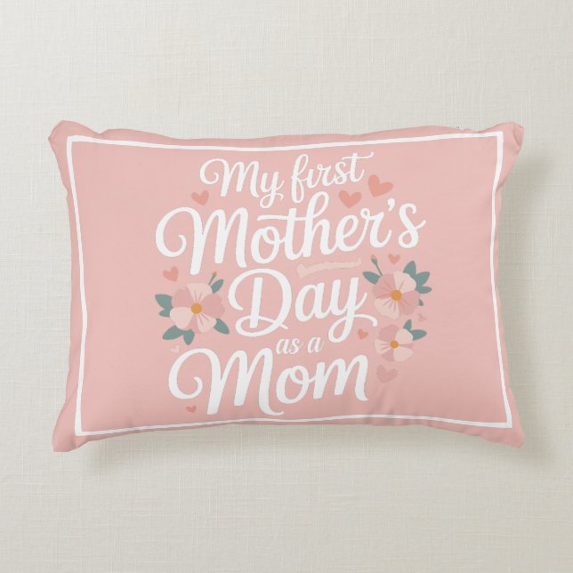 Personalized Pink Floral First Mother's Day  Dekokissen (Vorderseite)