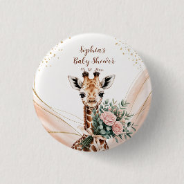 Personalized Pink Floral Giraffe Baby Shower Butto Button