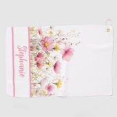 Personalized Pink Floral Golfhandtuch (Horizontal)