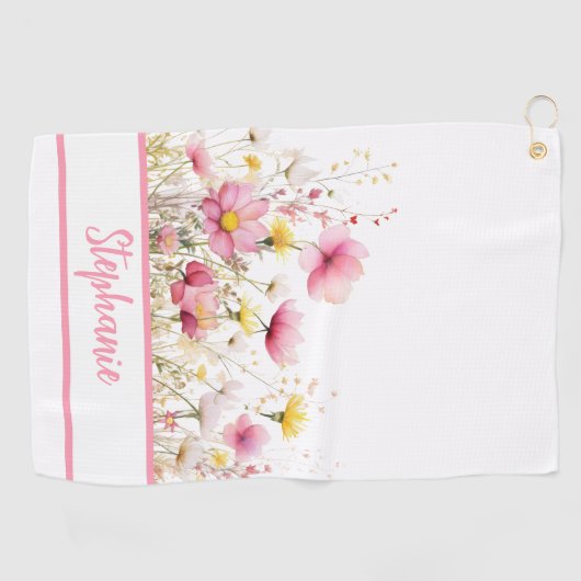 Personalized Pink Floral Golfhandtuch (Horizontal)