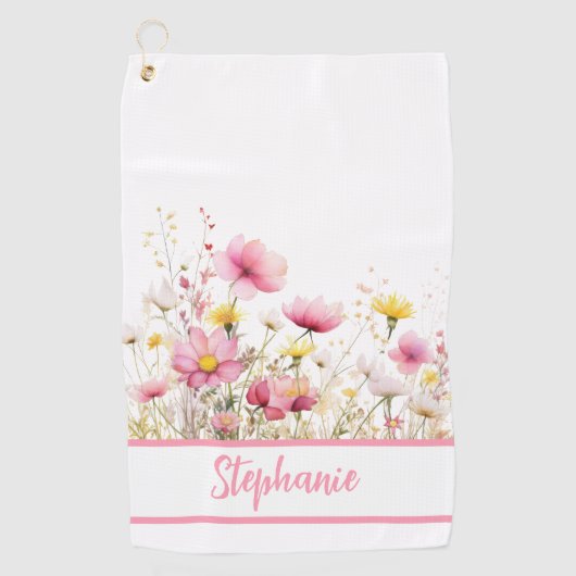 Personalized Pink Floral Golfhandtuch (Vorderseite)