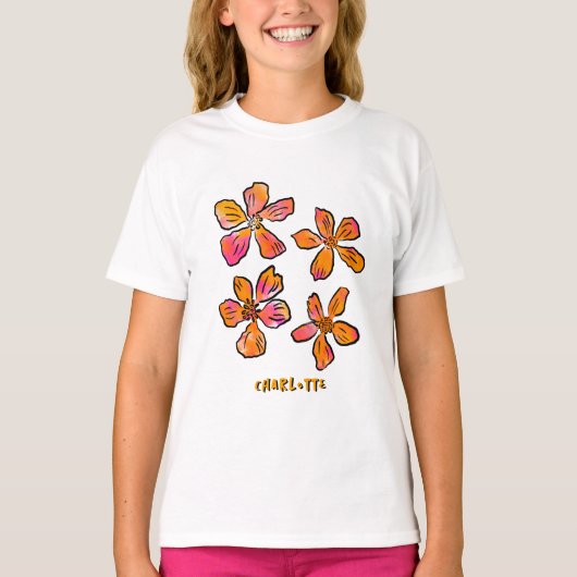 Personalized Pink Floral Pop Art T-Shirt (Vorderseite)