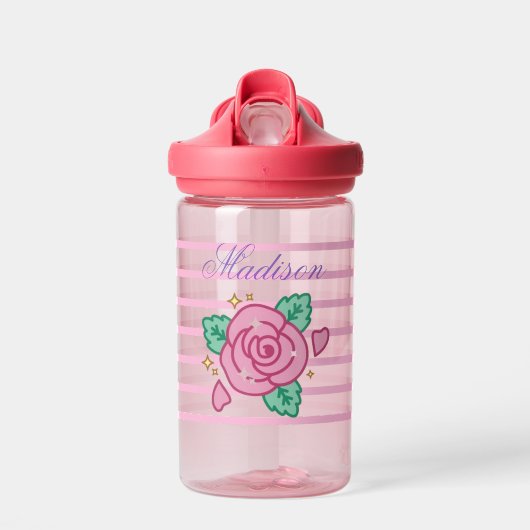 Personalized Pink Floral Water Bottle – 14 oz Trinkflasche (Vorne)