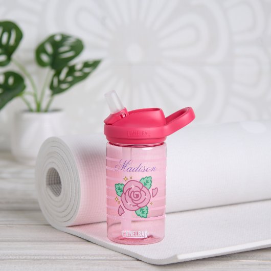 Personalized Pink Floral Water Bottle – 14 oz Trinkflasche (Yoga (gedreht)