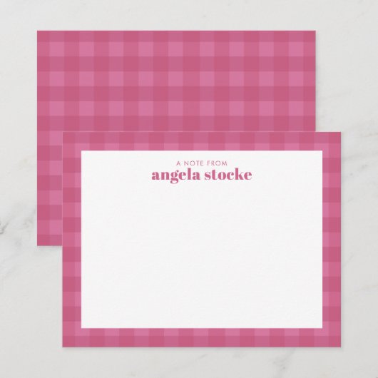 Personalized Pink Gingham Mitteilungskarte (Vorne/Hinten)