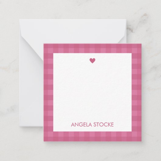 Personalized Pink Gingham Note Card Mitteilungskarte (Vorderseite)