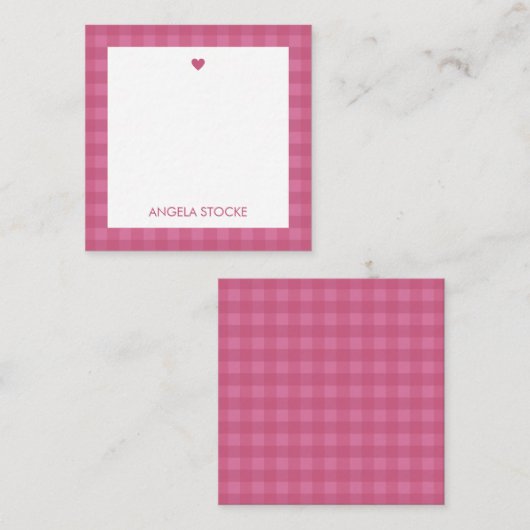 Personalized Pink Gingham Note Card Mitteilungskarte (Vorne/Hinten)