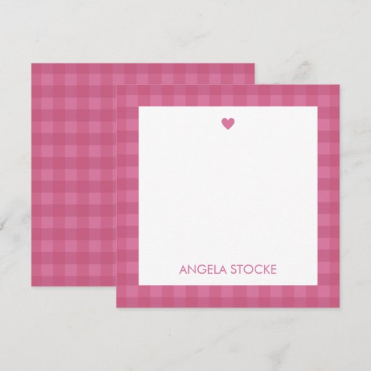 Personalized Pink Gingham Note Card Mitteilungskarte (Vorne/Hinten)