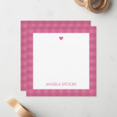 Personalized Pink Gingham Note Card Mitteilungskarte (Vorderseite/Rückseite Beispiel)