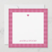 Personalized Pink Gingham Note Card Mitteilungskarte (Vorderseite)