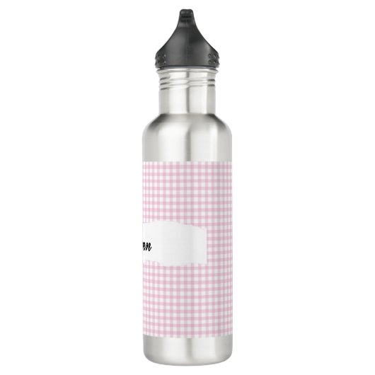 Personalized Pink Gingham Pattern & Custom Name Edelstahlflasche (Rechts)