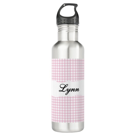 Personalized Pink Gingham Pattern & Custom Name Edelstahlflasche (Vorderseite)