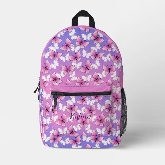 Personalized Pink Girly Butterfly Kawaii Backpack Bedruckter Rucksack (Vorderseite)