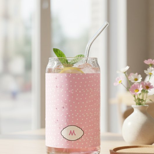 Personalized Pink Glass with White Hearts - Custom Dosenglas