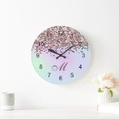 Personalized Pink Glitter Große Wanduhr (Zuhause)
