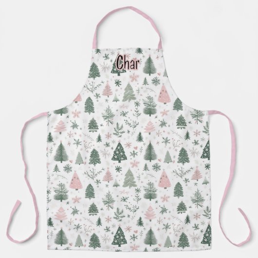Personalized Pink & Green Christmas Tree Pattern Schürze (Vorderseite)