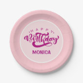 Personalized Pink Happy Birthday  Pappteller (Vorderseite)