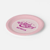Personalized Pink Happy Birthday  Pappteller (Schrägansicht)
