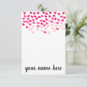Personalized Pink Hearts Girls Notecards Dankeskarte (Stehend Vorderseite)