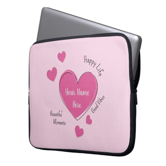 Personalized Pink Hearts Laptop Case (Vorderseite Links)