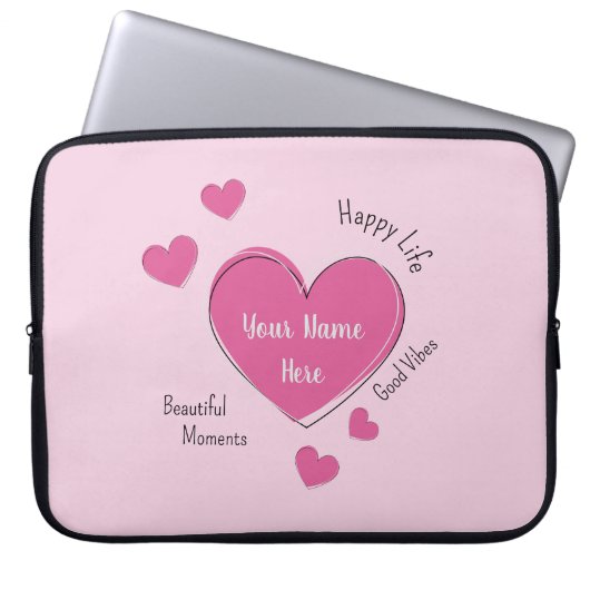 Personalized Pink Hearts Laptop Case (Vorderseite)