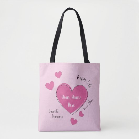 Personalized Pink Hearts Tote Bag Tasche (Vorderseite)