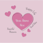 Personalized Pink Hearts Vinyl Sticker (Vorderseite)