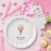 Personalized Pink Ice Cream Cone Birthday Pappteller (Party)